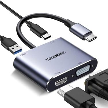 Imagem de Hub USB C 4 em 1, adaptador multiportas USB C para VGA, HDMI 4K, VGA, porta de carregamento de 100 W, USB 3.0, compatível com Switch, Steam Deck, Rog Ally iPhone 15 Pro/Max, MacBook Pro/Air, iPad Pro,