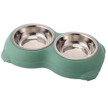 Imagem de Comedouro para Cães De Inox Duplo Pote Ração para Cachorro Vasilinha para Pet Comedouro Elevado (Verde)