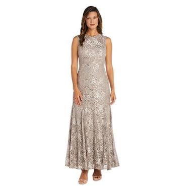 Imagem de R&M Richards Vestido de noite longo feminino plus lace, Champanhe, 42