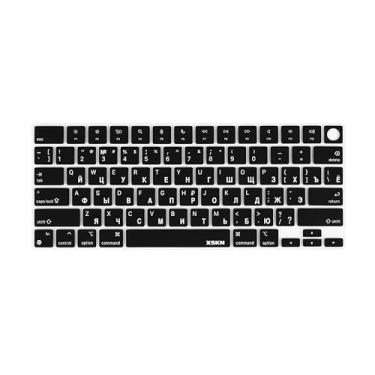Imagem de XSKN Capa de teclado em idioma russo preta com layout dos EUA para Apple M1 M2 M3 Chip MacBook Air 34.5 cm 38.9 cm com Touch ID para MacBook Pro 36.1 cm 41.1 cm com Touch ID