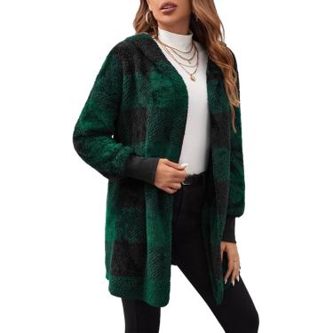 Imagem de Feminino oversized sherpajacet casual manga longa xadrez fuzzy velo forrado hoodies cardigan camisolas casacos, verde2, s