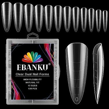 Imagem de Formas duplas de unha para gel de poli unha EBANKU 120Pcs Stiletto Extension Gel Nail Molds Pontas de unha de acrílico transparente, cobertura total Formas de unha reutilizáveis