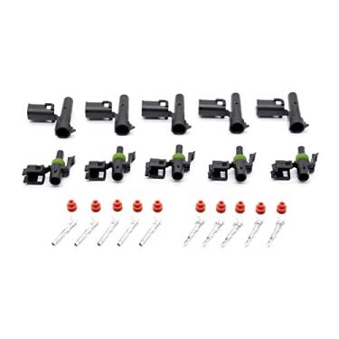 Imagem de Conector Weather Pack 12015791 12010996, 5 conjuntos de conectores elétricos automotivos à prova d'água de 1 pino 20-14AWG Conectores de chicote de fios com terminais macho e fêmea pinos contatos de