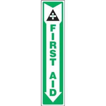 Imagem de Accuform MFSD500XT Placa Dura-Plástica, Legenda "First AID (Arrow Down)", 45,7 cm Comprimento x 10,2 cm Largura x 0,2 cm de espessura, Verde/Preto em Branco, 45,7 cm de altura, 10,2 cm de largura,