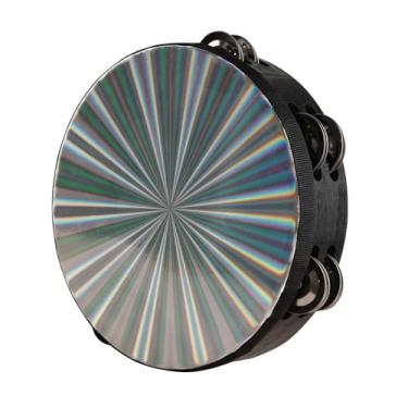 Imagem de Tambor portátil radiante de 20 cm com sino de metal de fileira única, instrumentos musicais de percussão de mão de madeira para crianças, ensino, jogos de festa