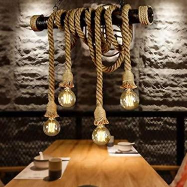 Imagem de Luz pendente de corda de cânhamo vintage lustre industrial redondo pendurado lâmpada altura ajustável e27 luzes penduradas lâmpadas de teto tecidas à mão sala de estar sala de jantar varanda