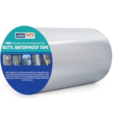 Imagem de ADHES Fita butílica premium impermeável, 1,5 mm de espessura, 20,32 cm x 4,9 m, fita de alumínio selante butílico para reparo de trailer, vedação de janela, barco e tubo, remendo de telhado de