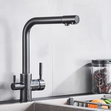 Imagem de Preto Cinza Filtro de Água Torneira Torneiras de Cozinha Misturador Filtro de Água Potável Torneira de Cozinha Torneira de Pia Torneira de Água Quente e Fria para Cozinha, Bronze Preto