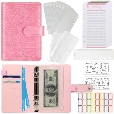 Imagem de Fichário de orçamento com envelopes com zíper - Organizador de dinheiro de couro com padrão de crocodilo, planejador de orçamento de livro para economia de dinheiro, sistema de envelope de pasta de