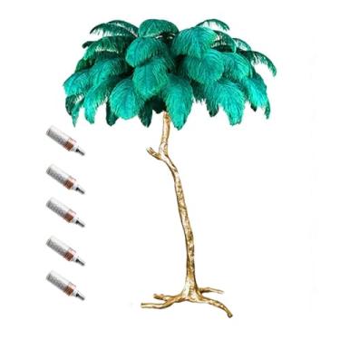 Imagem de Luminária de chão, luminária de chão de penas, lâmpada de pé padrão regulável com lâmpada de resina dourada corpo de trabalho interno iluminação de leitura lâmpadas de chão para presentes