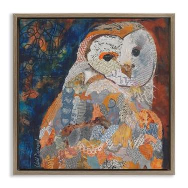 Imagem de Stupell Industries Arte de parede em tela flutuante emoldurada de coruja com estampa de colagem por VioletDavenport, moldura flutuante marrom, 63 x 63 cm