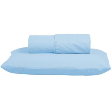 Imagem de Jogo Lençol Solteiro 300 Fios Percal 100% Algodão Extra Macio 2 Peças Conjunto com Elástico Fronha (Azul Piscina)