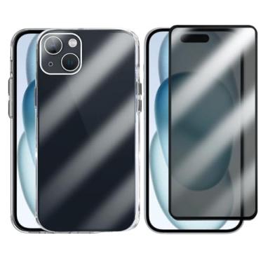 Imagem de Kit Proteção iPhone 15, Capinha Transparente Space + Película 3D Privacidade Anti Espião