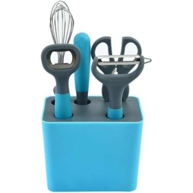 Imagem de Conjunto de Utensílios de Cozinha Bali Kit Completo 6 Peças - Ke Home (Batedor de ovos, faca descascadora, tesoura, descascador de legumes, abridor de garrafas e suporte organizador)