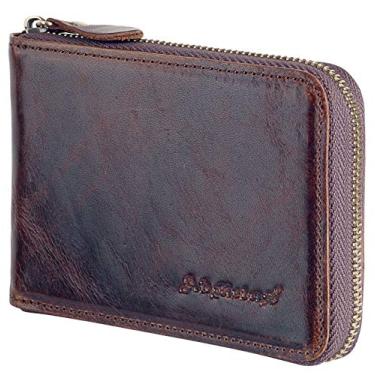 Imagem de Carteira masculina de couro dobrável com zíper e compartimento para cartão de crédito, carteira pequena compacta, 2 Brown, S