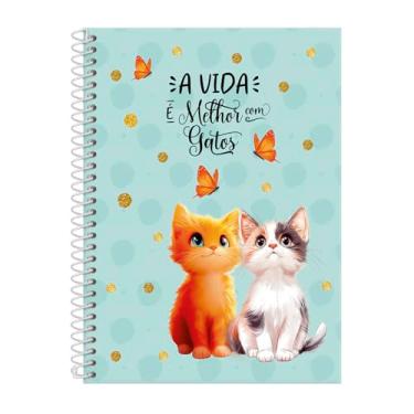 Imagem de Caderno Feminino Colegial Capa Dura 1 Matéria Cats Butterfly