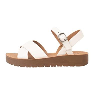 Imagem de Kassie Daniela ~ JOSIE ~ Sandália rasteira feminina plataforma fivela no tornozelo tiras tiras femininas sapatos, Poliuretano branco, 6