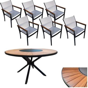 Imagem de Jogo de Mesa Jantar 1,50m Giratória 6 Cadeiras Poltronas Tela Sling Ja