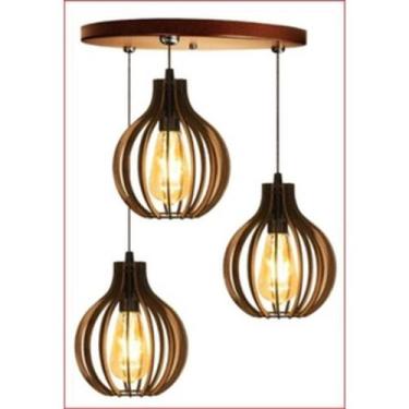 Imagem de Pendente De Madeira Trio Triplo Lustre Vintage Retro Decoração - ngc