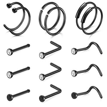 Imagem de Zolure Piercing de nariz de 22 g Piercing de nariz de aço inoxidável cirúrgico em forma de L, piercing de osso para mulheres e homens, 1,5 mm, 2,5 mm, 3 mm, zircônia cúbica superior, Metal, Zircônia cúbica
