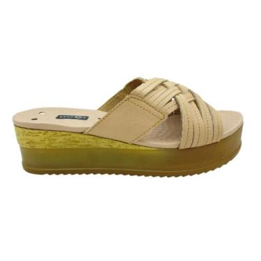 Imagem de Sandália Confortável Feminino Magnético couro KENFOOT - TRIXIE, Bege, 