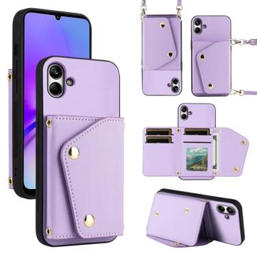 Imagem de Dibosom Capa carteira de luxo para Samsung Galaxy A05 com 5 compartimentos para cartão fina e alça de ombro, suporte de cartão de crédito de couro PU acessórios capa de celular para Ao5 A 05 mulheres