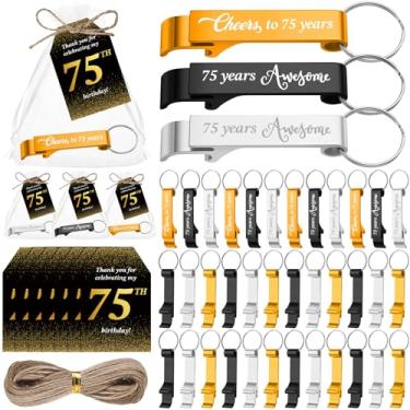 Imagem de SiliFine 50 conjuntos de lembrancinhas de festa de aniversário de 75 anos para convidados, incluindo abridor de cerveja de aniversário, chaveiro Cheers to 75 abridor de garrafas, chaveiro com cartões