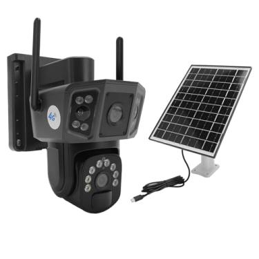 Imagem de Câmeras de Segurança Solar Ao Ar Livre, 4k 8mp HD Duas Câmera Externa Alimentada por Bateria da Lente, Segurança Doméstica de Wifi Com Destaque Colorido Noturna Ip55 à Prova D'água