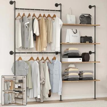 Imagem de DABILONGC Rack de roupas de cano industrial, suporte de parede para roupas, suporte para guarda-roupa, sistema de armário walk-in, suporte resistente para pendurar roupas, preto