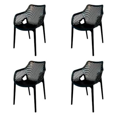 Imagem de Cadeira Poltrona Suits Preta Sala de Jantar Área Externa Jardim Gourmet Restaurante Sorveteria - Top Chairs - Kit com 4