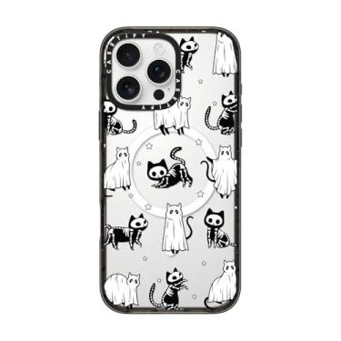 Imagem de CASETiFY Capa Impact para iPhone 16 Pro Max [Fina/2,5 m. Proteção contra quedas de grau militar 4X/compatível com Magsafe] - Gatos fantasmas de Halloween e gatos esqueleto - Preto transparente