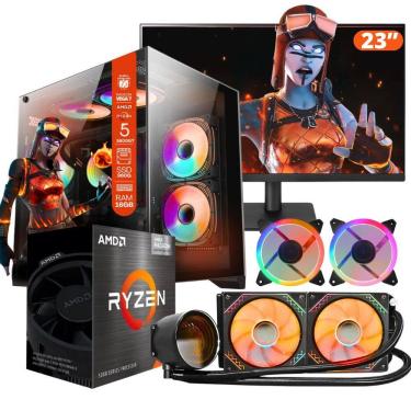 Imagem de PC Gamer AMD Ryzen 5 5600GT, 16GB RAM, Placa de video Radeon Vega 7, SSD 960GB, Fonte 550W, Gabinete Aquário, Water Cooler + Monitor 23&quot; LED 75hz