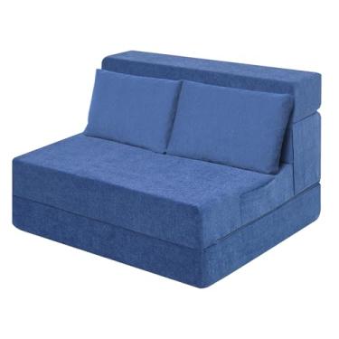 Imagem de Ressainic Cadeira Dobrável para Sofá-Cama com Travesseiro, Conversível, Colchão de Espuma, Azul Claro, GG