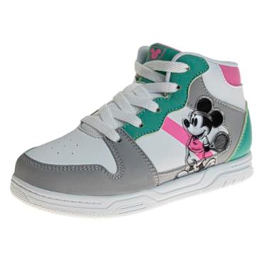Imagem de Disney Minnie Mouse Tênis de cano alto para meninas – Tênis infantil cano alto, leve, atlético, respirável, casual (tamanho criança pequena - criança grande), Branco multi, 15
