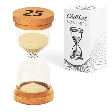 Imagem de Temporizador de ampulheta de areia de 25 minutos - Relógio de areia de vidro de 25 minutos - Relógio de ampulheta moderno com tampas de madeira para crianças, jogos, sala de aula, cozinha, decoração