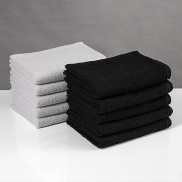 Imagem de Kit com 10 Toalhas de Rosto para Salão de Beleza Barbearia Manicure Algodão para Uso Profissional Resistente a Lavagens(5 Preta e 5 Branca)
