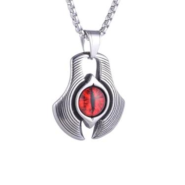 Imagem de Colar com pingente punk hip hop rock olho do diabo (olho de Deus) masculino e feminino com contas de resina vermelha, aço inoxidável 316L, corrente de pérola quadrada de aço inoxidável prata, joia