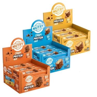 Imagem de Kit 3 Display de Barra Proteína Crispy ProteinBar Nutry - (Cookies, Pasta de Amendoim e Chocolate ao Leite)