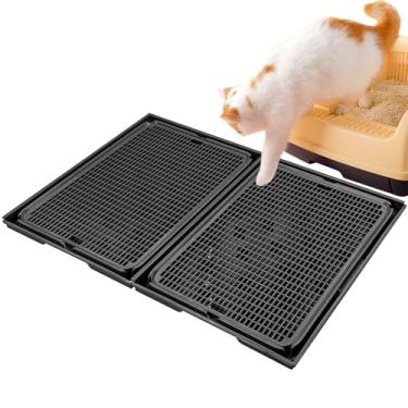 Imagem de Rarenut Pacote com 2 tapetes de areia expansível interligados para gatos 42 x 28 cm tapetes de areia de plástico durável armadilhas de malha de camada dupla à prova d'água - preto