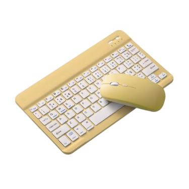 Imagem de CertaMania - Kit Teclado E Mouse Sem Fio Bluetooth Colorido Compativel com Celular Tablet Computador Ipad Streamer Youtuber - Amarelo