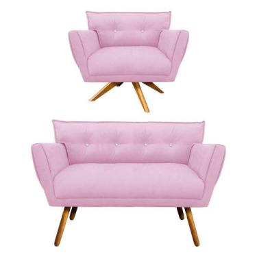 Imagem de Kit 1 Namoradeira e 1 Poltrona Giratória Anitta Rosa Bebê - D' ROSSI