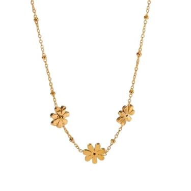 Imagem de Lindo colar gargantilha com contas de margarida para mulheres, pingente de girassol simples, delicado, ajustável, corrente de elos satélite, moda, delicados, florais, de aço inoxidável, joias de verão