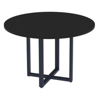 Imagem de Mesa De Reunião Redonda P25 Pandin 110 Cm (largura) Tampo Mdp Preto Pé Aço Tubular Azul Del Rey