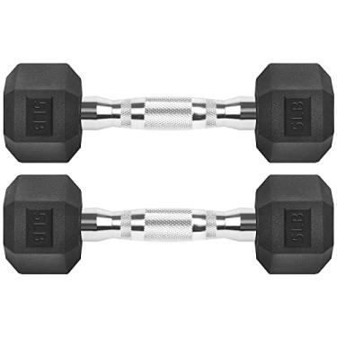 Imagem de Halteres hexagonais de ferro fundido revestido de borracha hexagonal preto pesos livres para exercícios 2,26 kg / par