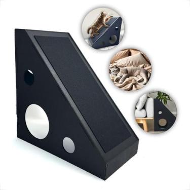 Imagem de Rampa Arranhador Preta Grande Madeira Mdf C/ Carpete Antiderrapante - 