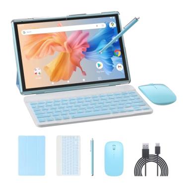 Imagem de NOVOJOY Tablet 2 em 1, tablet Android 14 de 10 polegadas, tablets com teclado, mouse, capa, caneta, 64 GB de ROM + 8 GB de RAM, câmera dupla de 2 MP + 8 MP, processador Quad Core, bateria de 6000 mAh