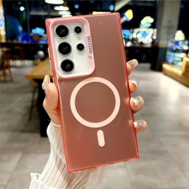 Imagem de HPQWN Para S24 Plus Luxury Matte Magnetic Case Wireless Charge Hard Cover (Para S24 Plus/Rosa)