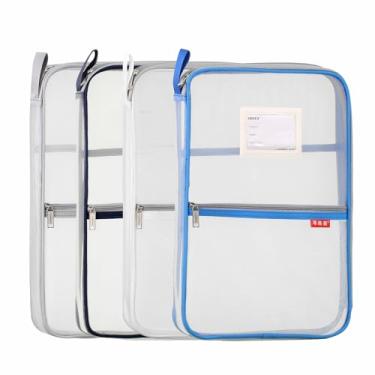 Imagem de Pendancy Bolsa de malha com zíper 37,5 x 27,4 cm Pastas de arquivo de nylon leve transparente, tamanho A4, multicamadas, organizador de documentos, bolsa de armazenamento para material de escritório e