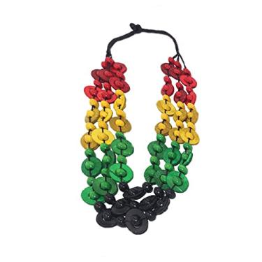 Imagem de Hifunny Colar de contas de madeira boêmio concha de coco colorido colar com pingente de contas de madeira para mulheres joias feitas à mão, Metal, Strass