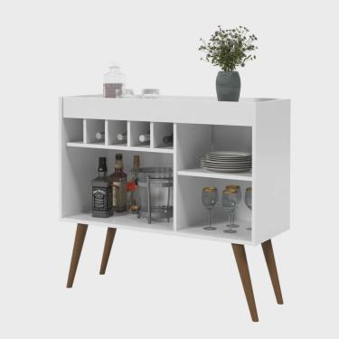 Imagem de Aparador Adega Branco Com 3 Nichos Multiusos e 5 Nichos Para Garrafas - New Odin - ej Móveis